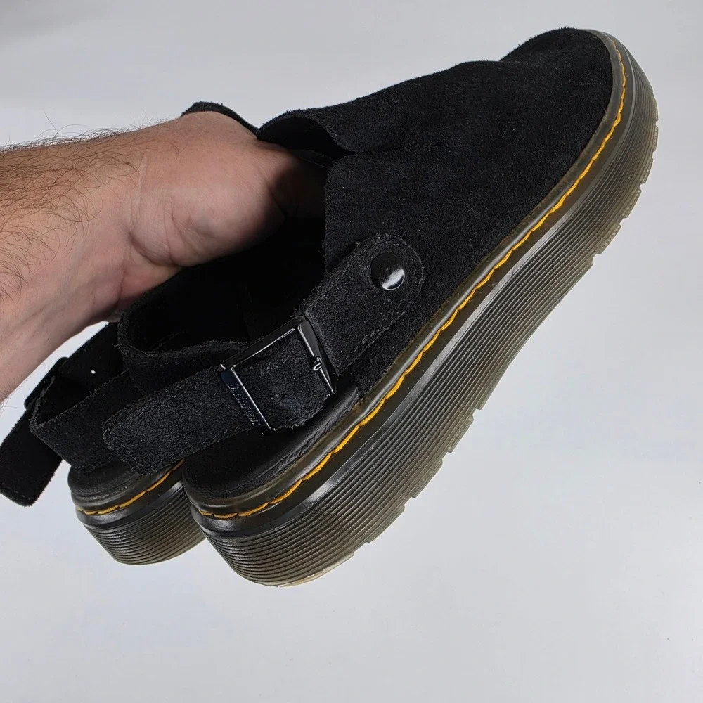 Dr. Martens Carlson Black Suede Lusso Mules Sandals Men 11 Women 12 Buckle Strap